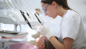 Female dentist at work